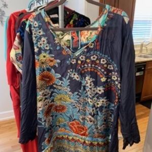 Johnny Was Silk Dress Navy 1X